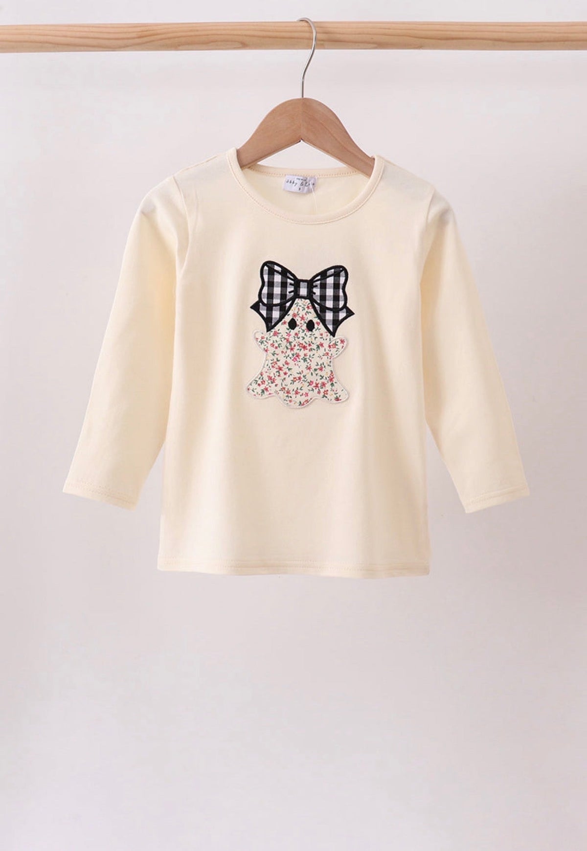 Beige Ghost Bow Embroidery Top