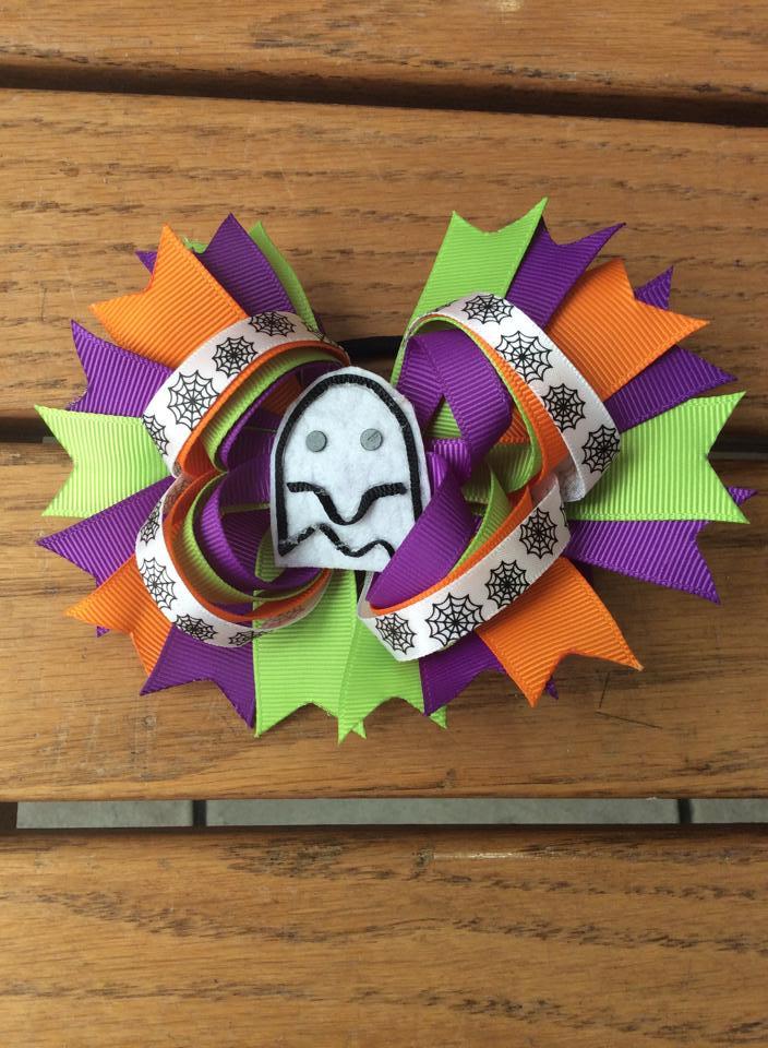 Halloween Ghost Stacked Boutique Hair Bow