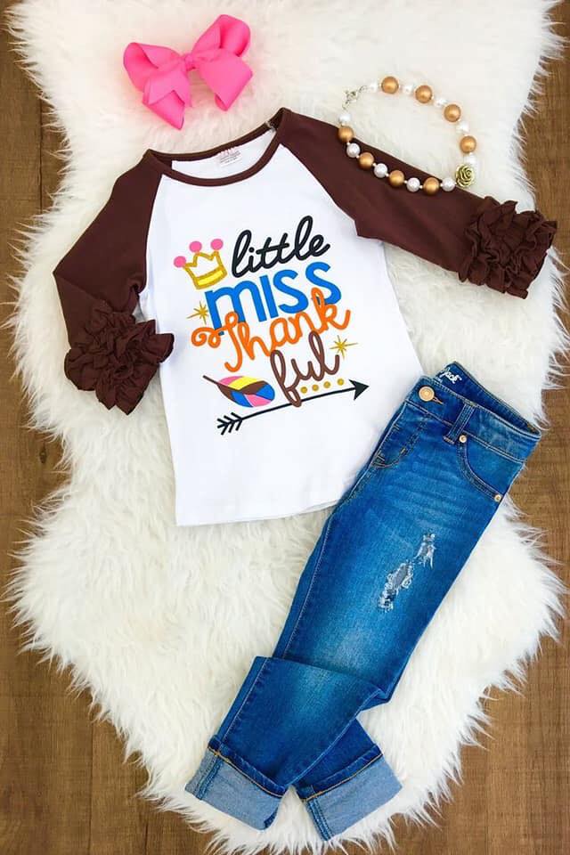 Girl's Thanksgiving Little Miss Thankful Raglan Shirt