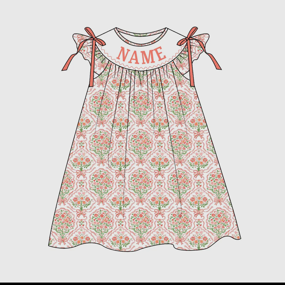 Orange Bouquet Smock Dress