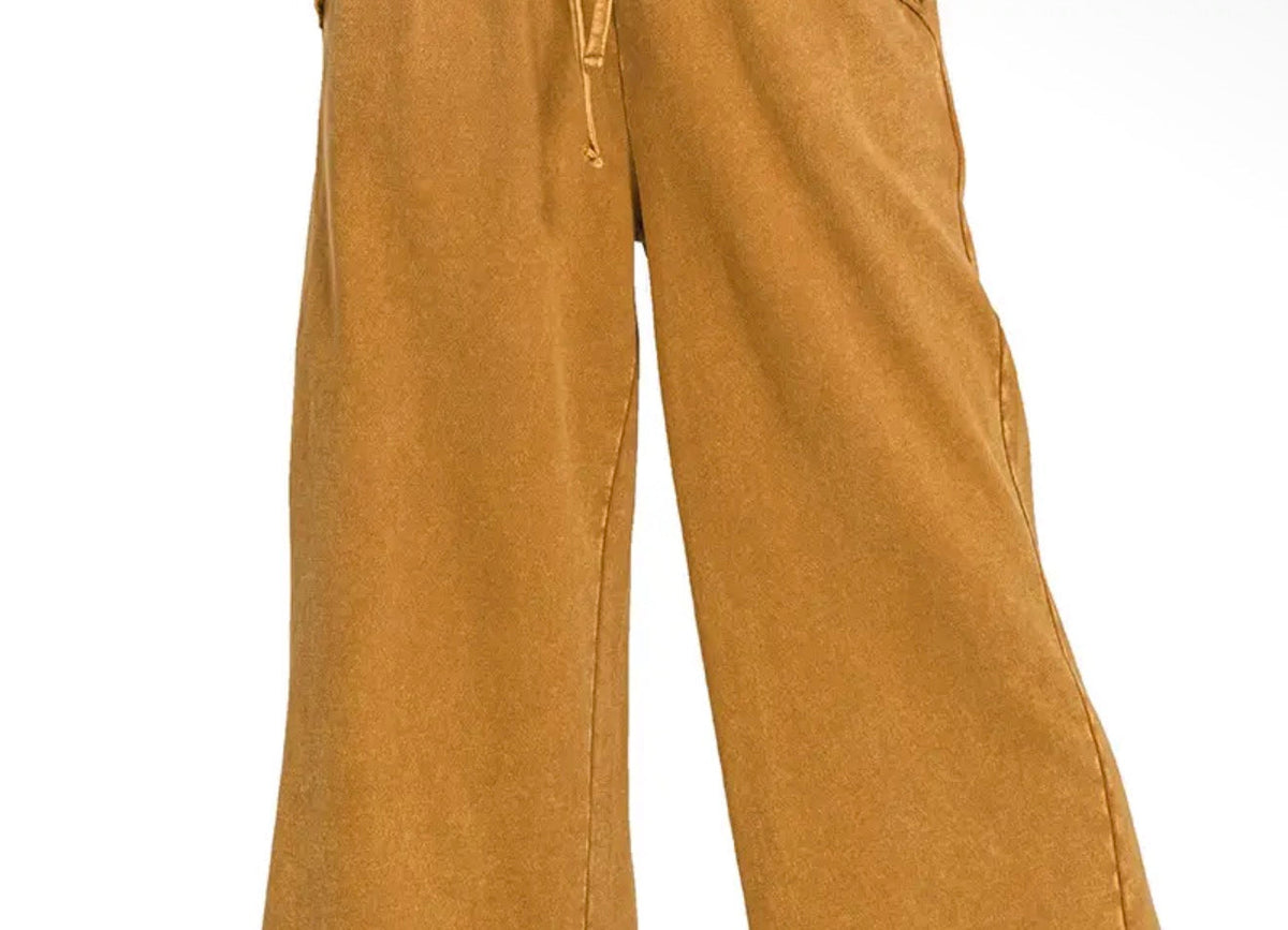 Plus Acid Wash Fleece Palazzo Sweatpants With Pockets Zenana