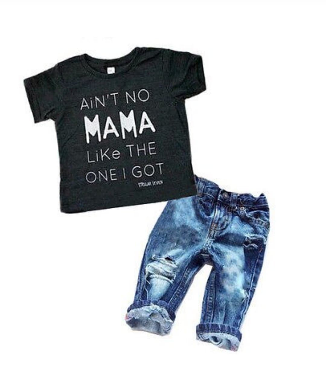 Boy's Aint No Mama Like The One I Got Denim Outfit