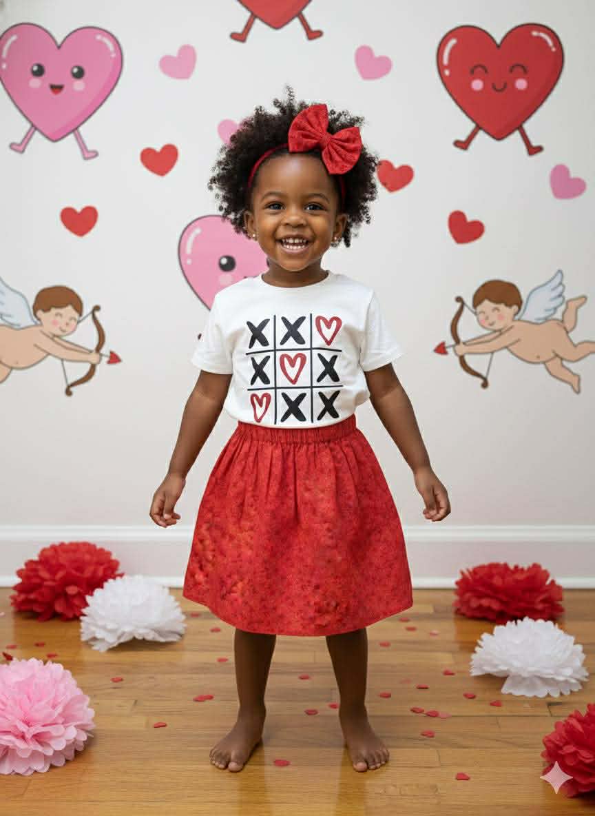 Handmade Toddler Girl Valentine Outfits – Red Floral Skirt Collection
