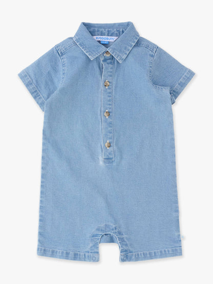 Baby Boys Light Wash Denim Button-Up Romper