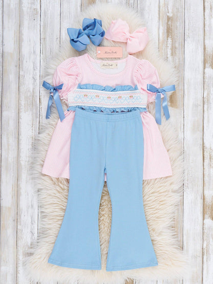 Dainty Bow Smocked Bell Bottom Outfit