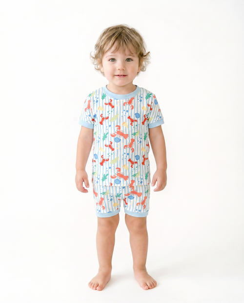 Lobster stripe Bamboo Boys Girls Infants Short Sleeve PJs