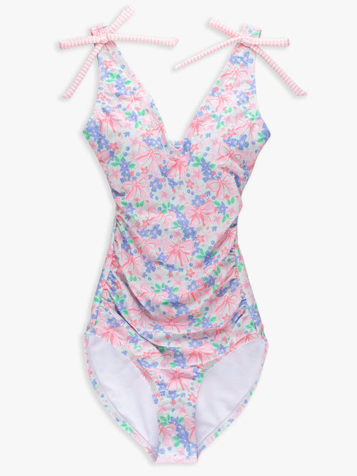 Women's Bow Blooms Bow V-Neck One Piece Swimsuit
