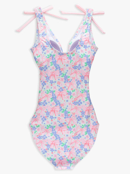 Women's Bow Blooms Bow V-Neck One Piece Swimsuit