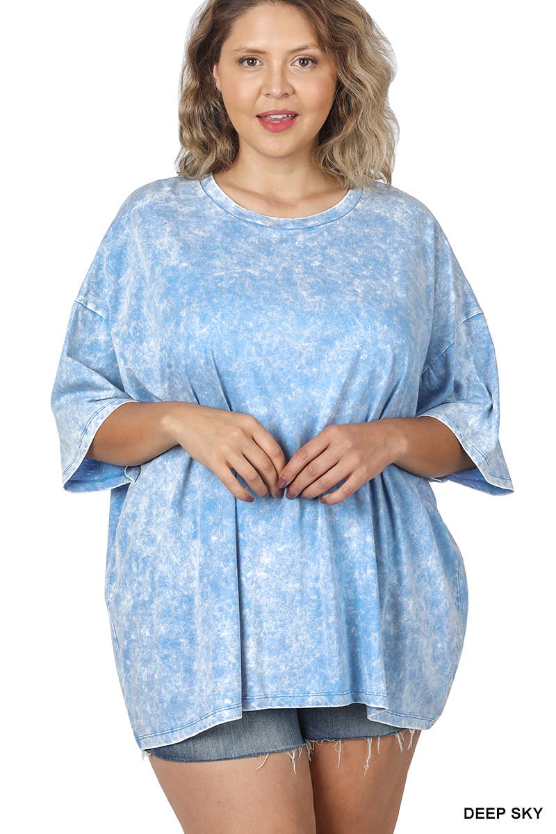 Plus size Washed Cotton Oversized Boyfriend Tee - Zenana