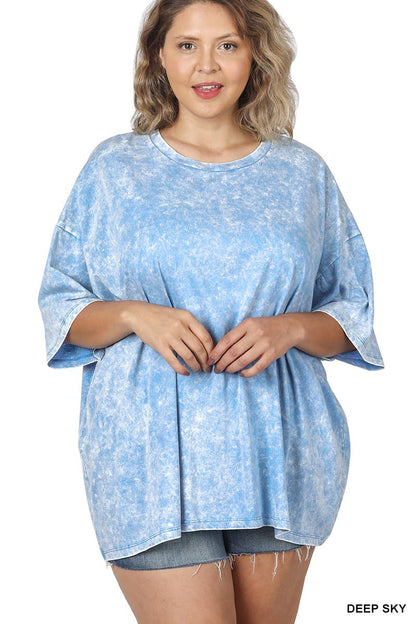 Plus size Washed Cotton Oversized Boyfriend Tee - Zenana