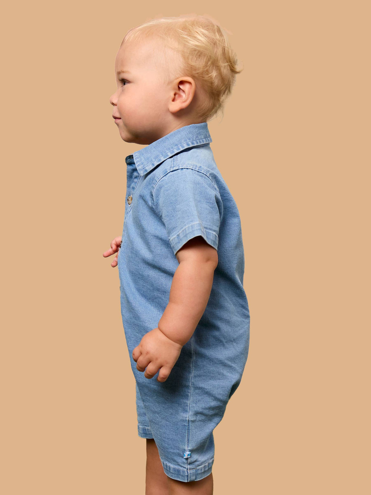Baby Boys Light Wash Denim Button-Up Romper