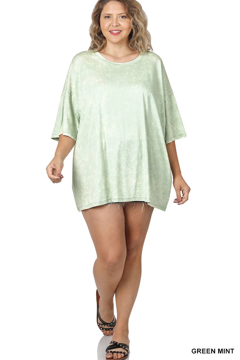 Plus size Washed Cotton Oversized Boyfriend Tee - Zenana