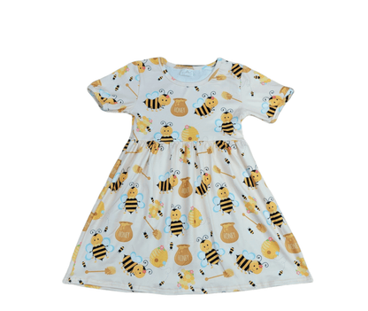 Busy Bee Short Sleeve Milk Silk Dress