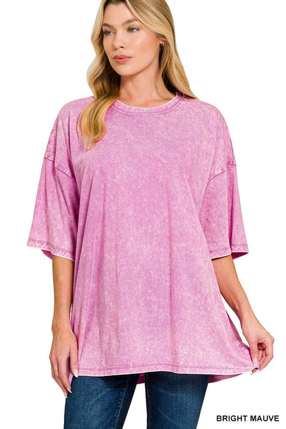 Acid Wash Oversized Cotton Tee - Zenana