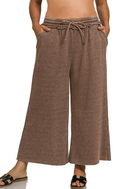 Plus Acid Wash Fleece Palazzo Sweatpants With Pockets Zenana