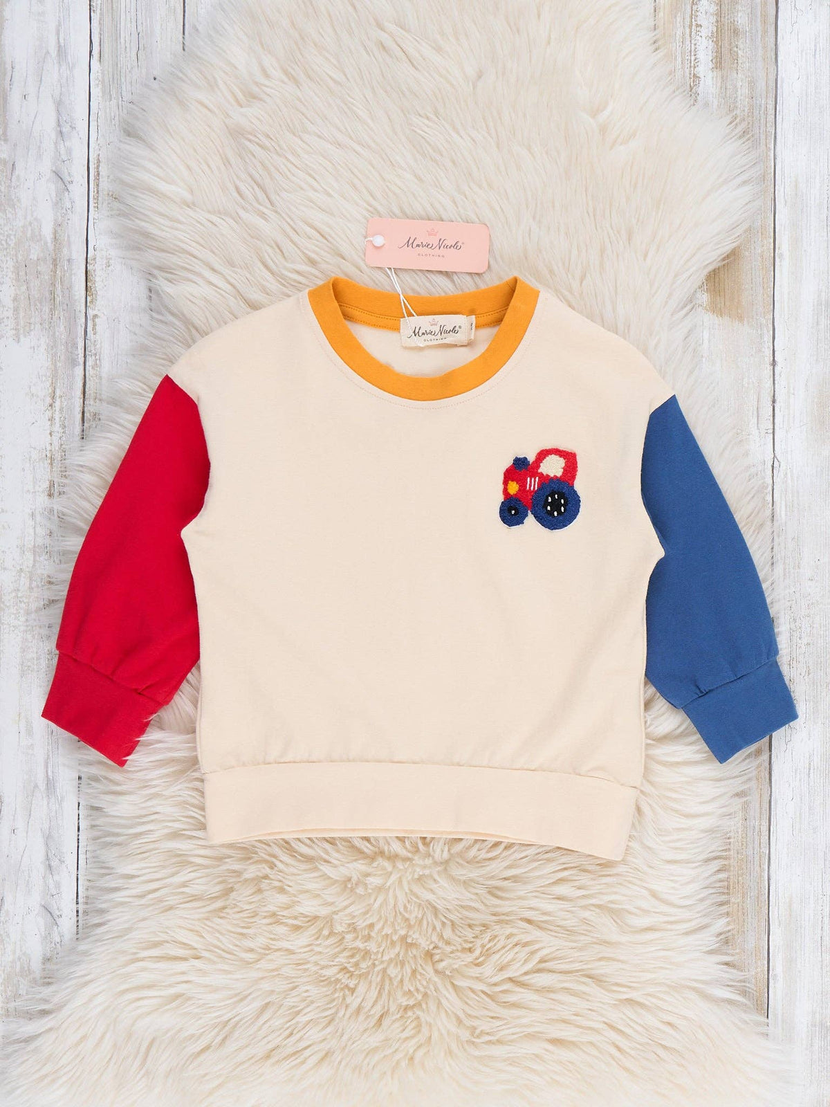 Tractor Trail Embroidered Colorblock Top