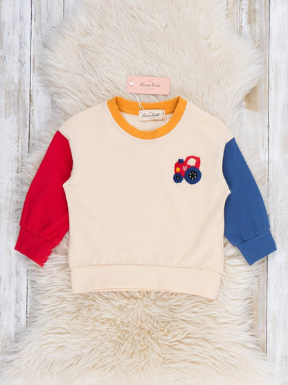 Tractor Trail Embroidered Colorblock Top