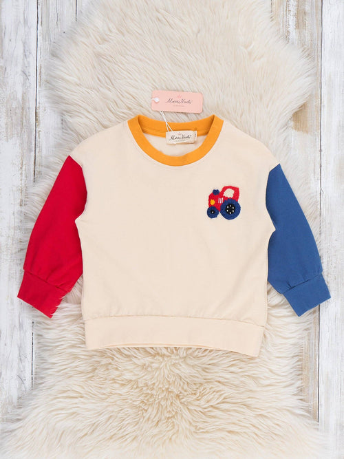Tractor Trail Embroidered Colorblock Top