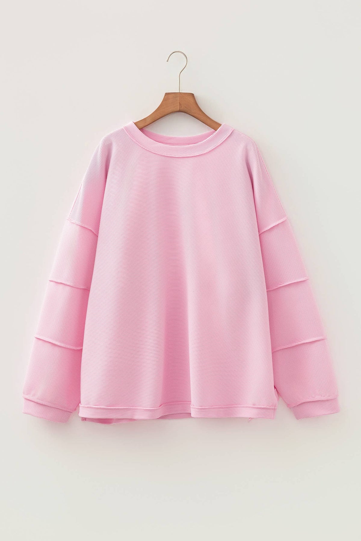 Solid Drop Shoulder Long Sleeve Plus Size Ribbed Top (1X-4X)