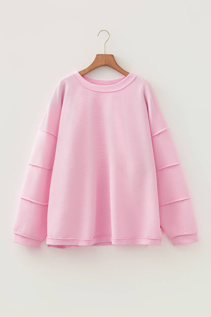 Solid Drop Shoulder Long Sleeve Plus Size Ribbed Top (1X-4X)