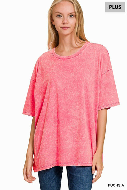 Plus size Washed Cotton Oversized Boyfriend Tee - Zenana
