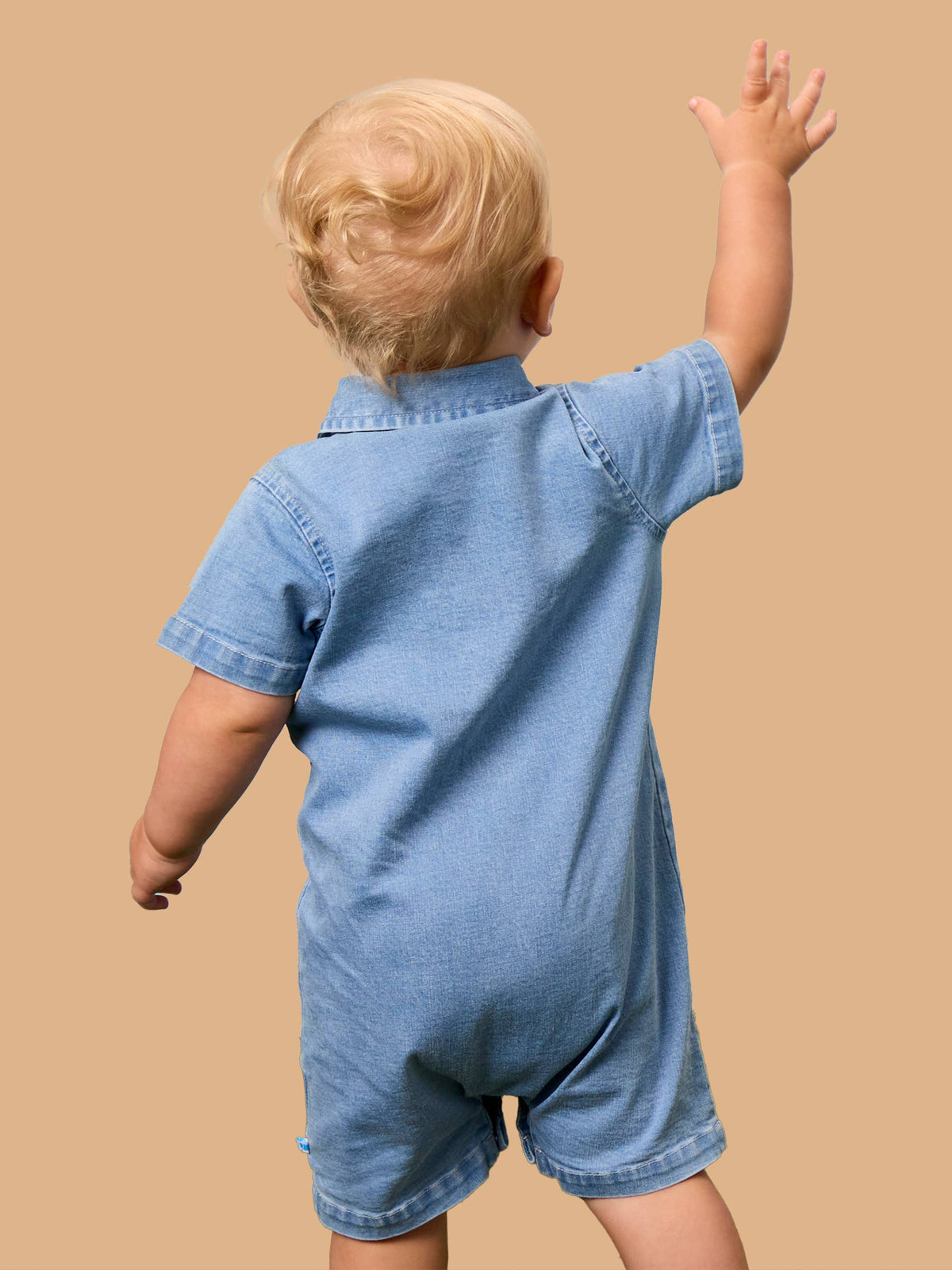 Baby Boys Light Wash Denim Button-Up Romper