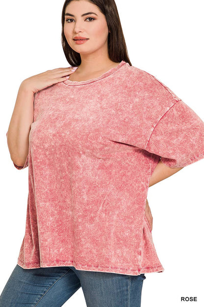 Plus size Washed Cotton Oversized Boyfriend Tee - Zenana