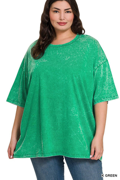 Plus size Washed Cotton Oversized Boyfriend Tee - Zenana