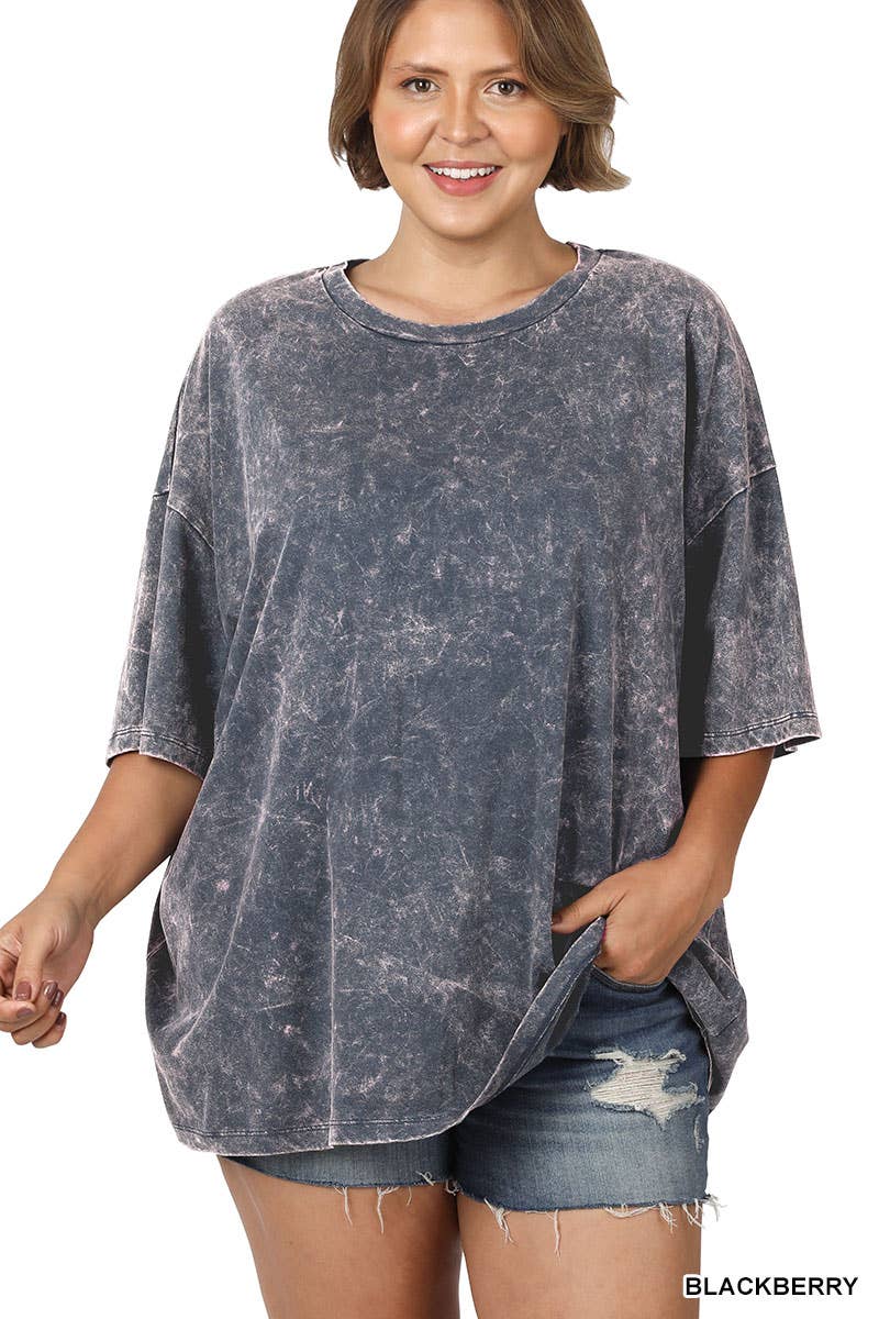 Plus size Washed Cotton Oversized Boyfriend Tee - Zenana