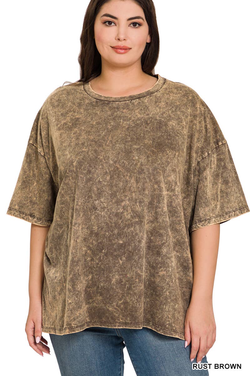 Plus size Washed Cotton Oversized Boyfriend Tee - Zenana