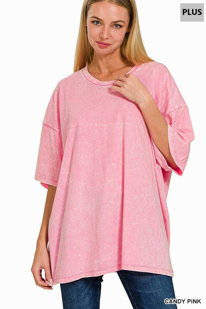 Plus size Washed Cotton Oversized Boyfriend Tee - Zenana