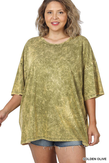 Plus size Washed Cotton Oversized Boyfriend Tee - Zenana