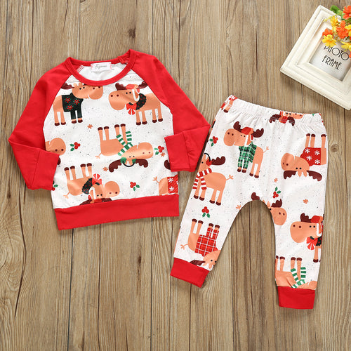 Boy's Festive Moose Reindeer Christmas Sweatsuit Outfit