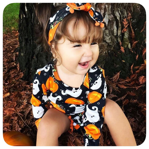 Infant Girl's Halloween Pom Pom Romper