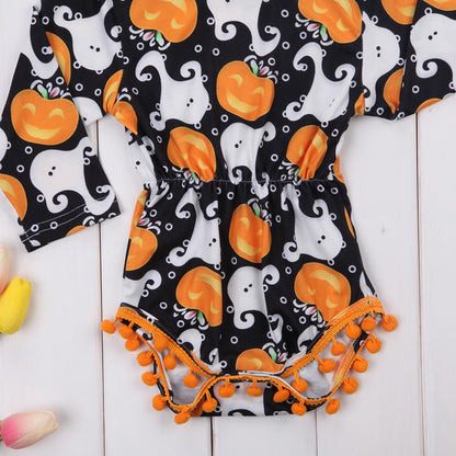 Infant Girl's Halloween Pom Pom Romper