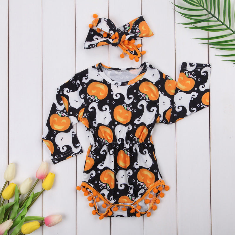 Infant Girl's Halloween Pom Pom Romper