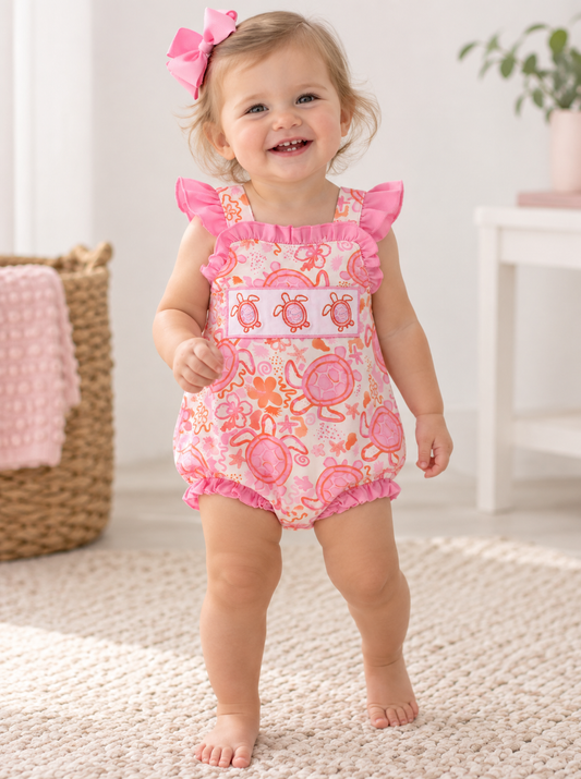 Baby Turtle Print Bubble Romper