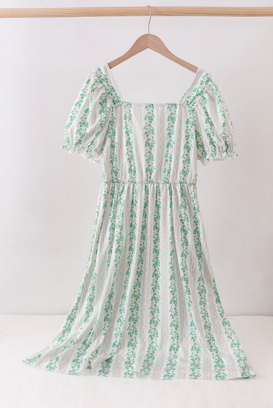 Green Floral Stripe Dress