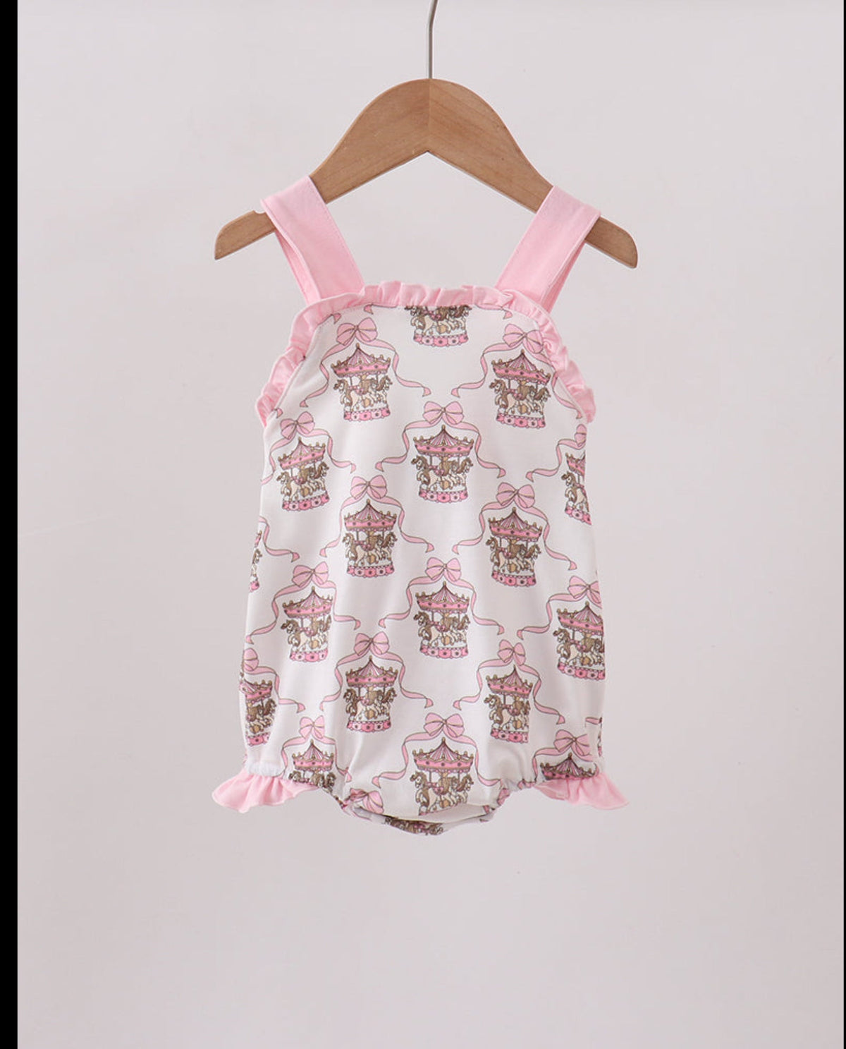 Pink Carousel Print Ruffle Bubble