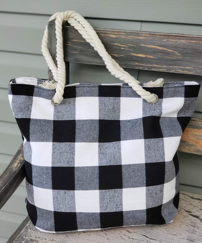 Plaid Rope Handle Tote Bag
