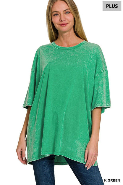 Plus size Washed Cotton Oversized Boyfriend Tee - Zenana