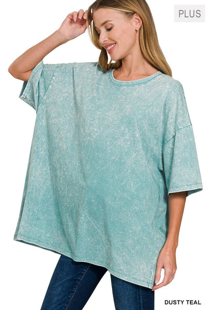 Plus size Washed Cotton Oversized Boyfriend Tee - Zenana