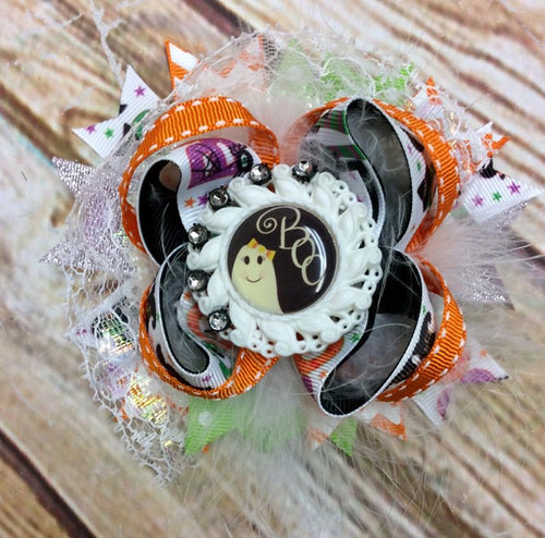 Over the Top Boo Halloween Stacked Boutique Hair Bow