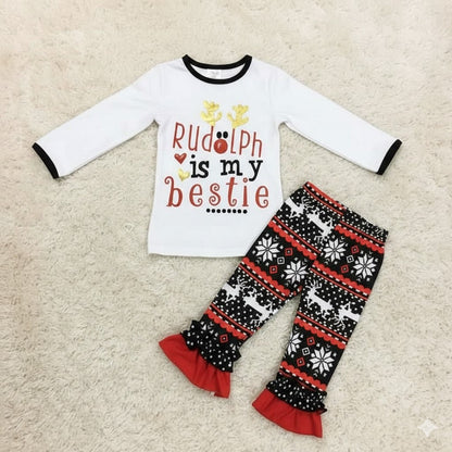 Girl's Christmas Rudolph is My Bestie Boutique Outfit