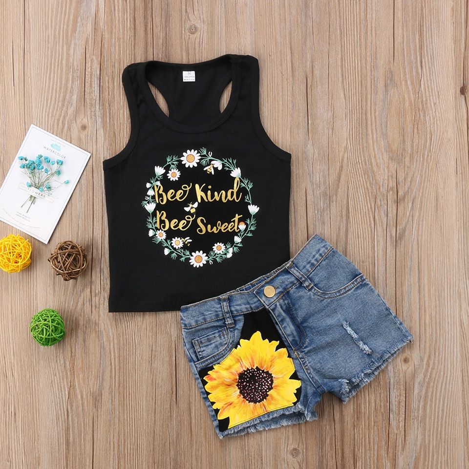 Girl's Bee Kind Bee Sweet Short Summer Outfit