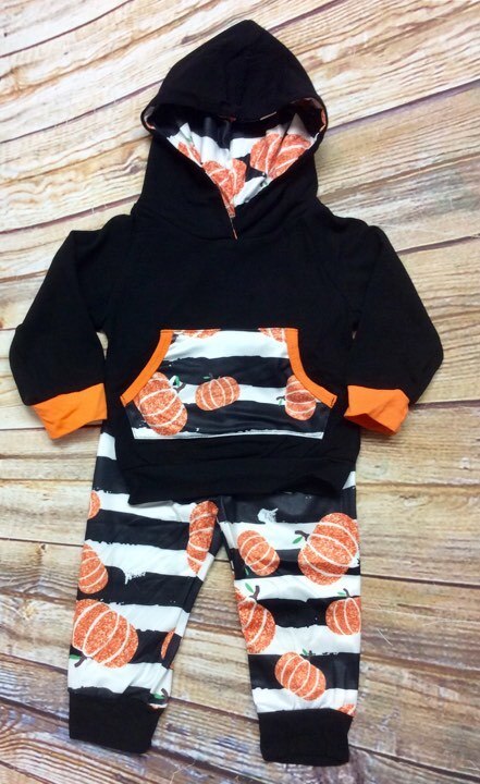 Girl's Halloween Fall Pumpkin Hoodie Outfit