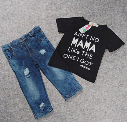 Boy's Aint No Mama Like The One I Got Denim Outfit