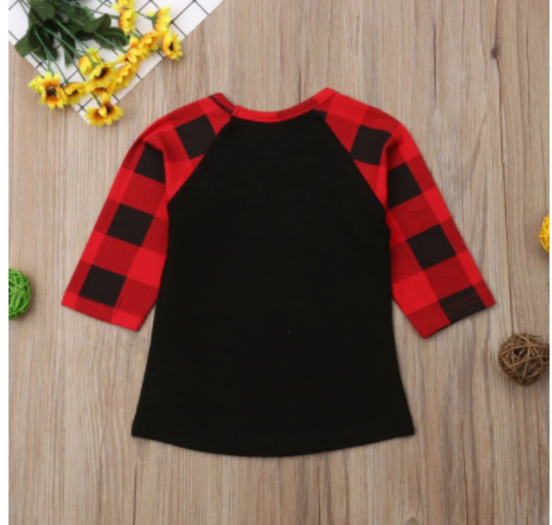 Girl's Baby Its Cold Outside Buffalo Plaid Raglan Tee Shirt