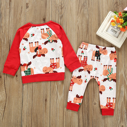 Boy's Festive Moose Reindeer Christmas Sweatsuit Outfit