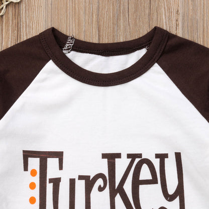 Girl's Thanksgiving Turkey and Pie Raglan Tee Shirt